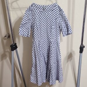 Cos Blue & White Patterned Fit-and-Flare Dress Size 4